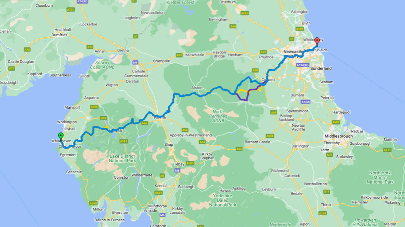 Google Coast to Coast cycle route map